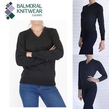 Womens Jumper Balmoral Knitted V Neck Sweater Tumble Dry Cotton Mix Ladies