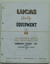 Sunbeam Talbot 80 1950 Lucas illustrated Equipment & Spare Parts List No. CE637