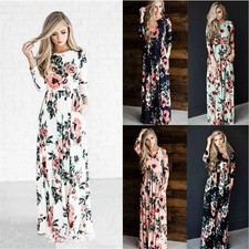 Floral Dress Womens Boho Maxi Summer Ladies long sleeve UK Long Flower Dress