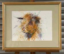 Gorgeous Original Watercolour Of A Beautiful Highland Cow By Jen Buckley 2015