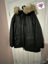 M&S ladies Dark Green parka gorgeous warm Coat jacket sz 20 warm Fur lined VGC