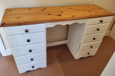 Solid Pine Dressing Table Twin Pedestal 10 Drawers White