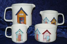 Beach huts colourful milk jugs, choice 3 sizes jug, or sugar pot bowl 4/7/10oz