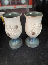 2 x Stunning Vintage Laugharne Pottery Goblets 1970s 80s In VGC Retro