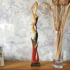 Wooden Sculpture 60cm Bali Indonesia Colourful Carved Wooden Female Woman