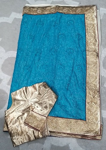 Half embroidery saree with