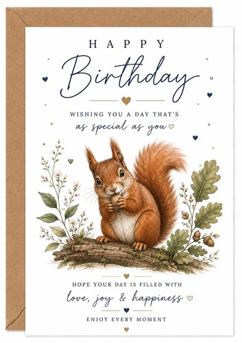 Squirrel birthday card red - birthday,