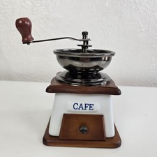 Vintage Style Delft Manual Coffee Grinder – Ceramic & Wood – Hand Crank Mill