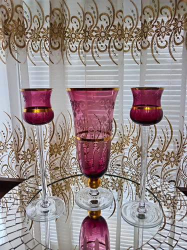Set cranberry glass vase - of,