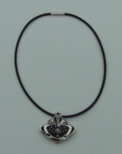 Pierre Lang Art Deco style Chrome & Black Enamel Pendant & Necklace