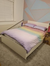 Malm White Double Bed Frame With 4 Underbed Storage Drawers and Mattress