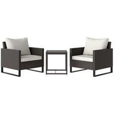 3PCS Rattan Bistro Glass Top Table and Chairs Set