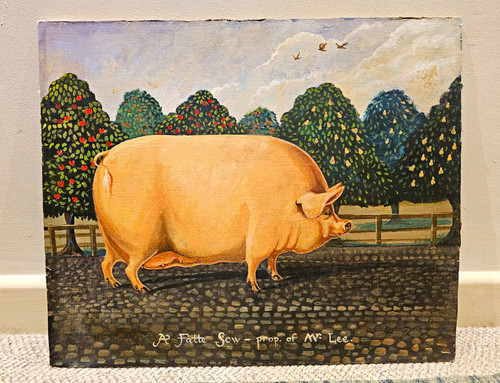 Folk art prized pig oil - prized, on