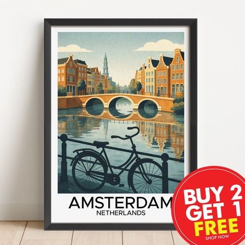 Amsterdam travel print retro - travel,