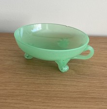 Art Deco Jadeite Bowl With Handle And Feet, Uranium Glass