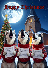 HUSKY CHRISTMAS CARD WITH