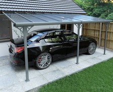 Adjustable Aluminium LeanTo Carport, Polycarbonate Roof 10' Wall Mounted Pergola