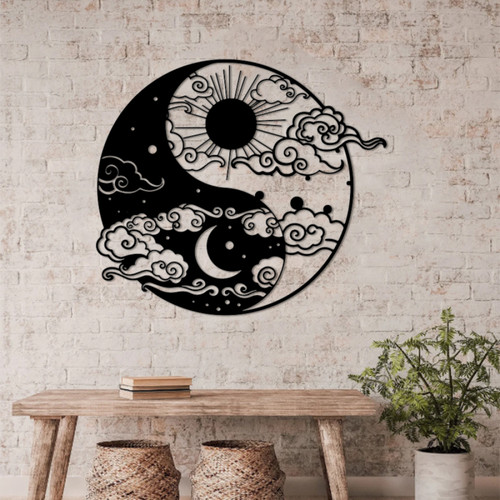 Yin yang sun and moon - moon, metal