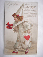 Child dressed as Clown, Christmas card 1907. Hearts Love Humour Children Unusual