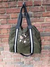 Atmosphere Womens Khaki Green w/ Embroidered Robin Design Travel Two Way Bag