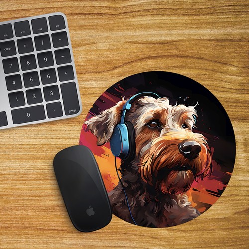 Airedale terrier round mouse - airedale,