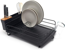 Black modern Premium Dish Drainer Plate Drying Rack Cutlery Cup Holder Kitchen