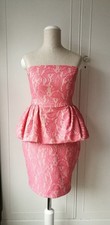 ZARA Gorgeous Pink Lace Fitted Cocktail Dress Strapless Peplum Detail Size S #13