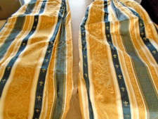 Curtains silk stripe Pair Vintage gold navy blue  lined EACH 65" Wide 61.5" Drop
