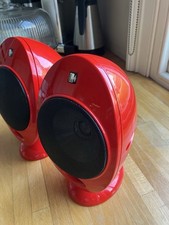 2 KEF Egg KHT Surround Sound Speakers with stands In Ferrari Rosso Scuderia Red