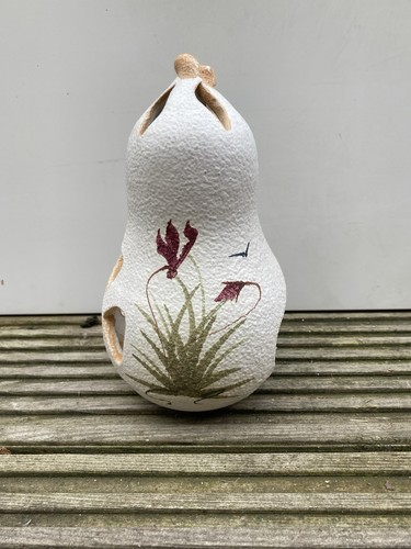 Hand carved gourd candle - carved,