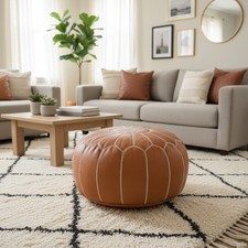 PREFILLED Brown Leather Pouf