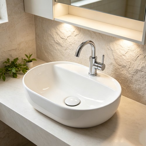 White oval ceramic - ceramic, countertop
