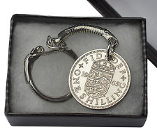 COIN KEYRING BRITISH ENGLISH SILVER SHILLING CHOICE OF YEAR 1934-1966 BIRTHDAY