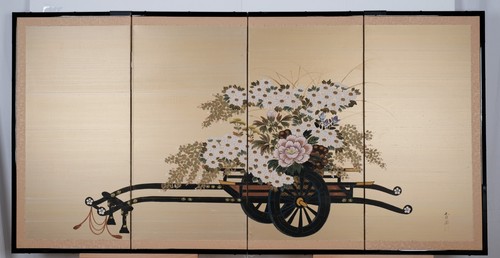 1970s japanese byobu - japanese, flower