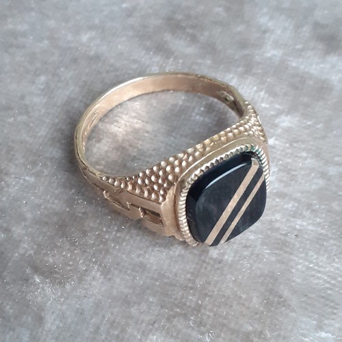 Mens 9ct gold black - gold, onyx