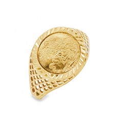 9ct Yellow Gold St. George Coin Ring - Size N - 12mm