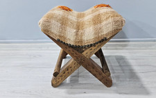 Vintage kilim pouf, Wood footstool, vintage stool, ottoman chair, ottoman stool