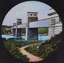 Photo BRITANNIA TUBULAR BRIDGE WALES C1890 EARLY Magic Lantern Slide HAND TINTED