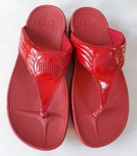 FITFLOP WALKSTAR III SIZE 7/41 RED PATENT LEATHER FLIP FLOPS USED COND'N FREEP&P