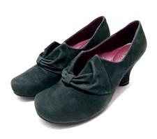 Hotter Donna Shoes Size 6.5 Green Suede Court Shoe Kitten Heel