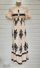 MIDI DRESS,HIPPIE,BOHO,GYPSY,60S,70S,80S,90S RETRO LOOK,CREAM/BLACK,SIZE 8-10 AP