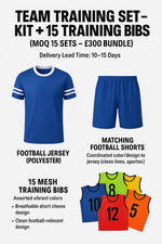Team Football Kit + 15 Mesh Bibs – Custom Soccer Training Set – MOQ 15