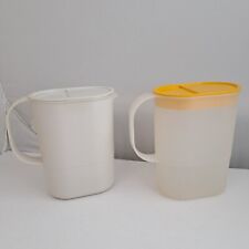 2x Vintage Tupperware Jugs Milk Juice Fridge Door 1L & Two Way Lid - 1529 / 1530