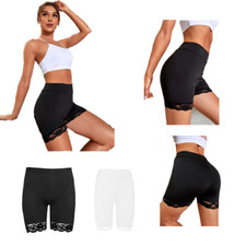 WOMEN LACE TRIM CYCLING SHORTS LADIES ACTIVE FITNESS HOT PANTS GYM TIGHTS YOGA