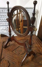Antique Victorian round swing toilet mirror 46cms tall 25cms diam turned oak