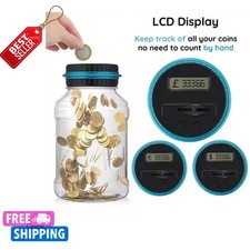 Electronic Digital LCD Coin Counter Counting Jar Money Saving Piggy Bank 1.8L