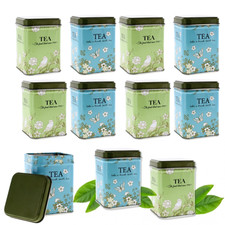 Set of 6 Vintage Tea Caddy Storage Tins Tiny– Retro Square  Lid –50g, 100g