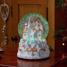 Musical Christmas LED Village Glitter Snow Globe 18cm Tall Colour Changing