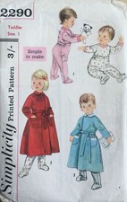 Vtg 1950s 60s Simplicity Pattern Toddlers 2 Piece Pyjamas & Robe Size 1 Year Old