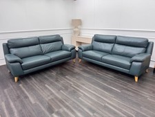 Furniture Village Missouri Static 3 & 2 Seater Sofa Set Lake Green Leather